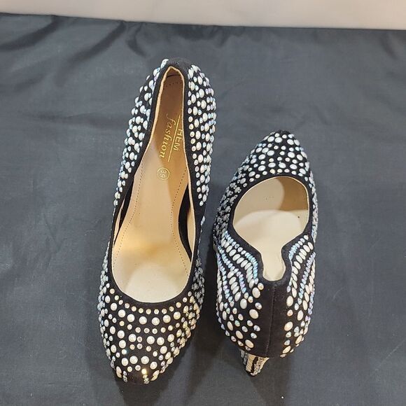 BRAND NEW HEM FASHION Closed Toe PEARL STUDDED PLATFORM HIGH HEEL PUMP - Picture 5 of 16